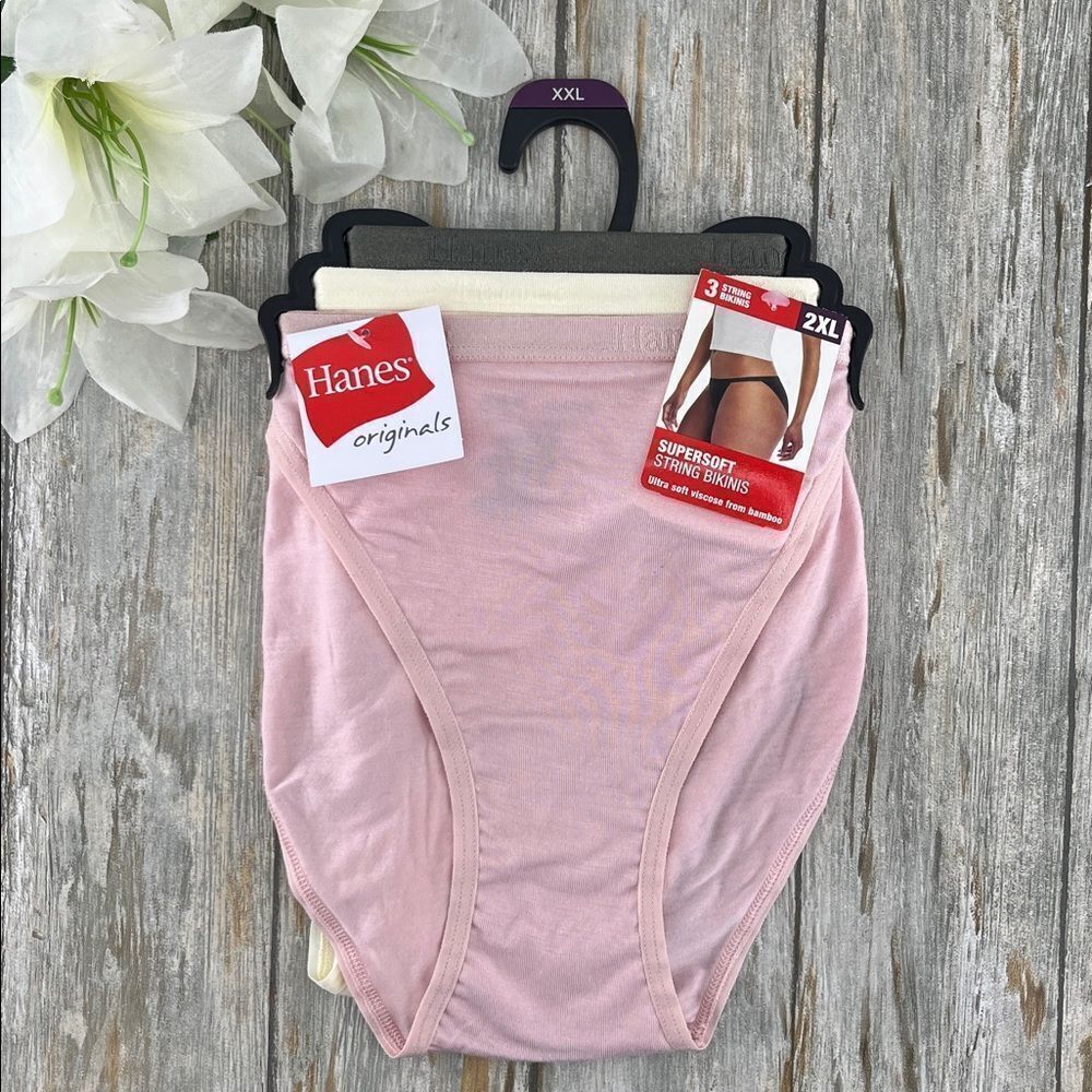 Women’s Hanes Originals SuperSoft String Bikini Underwear Panty 3-Pack Size XXL